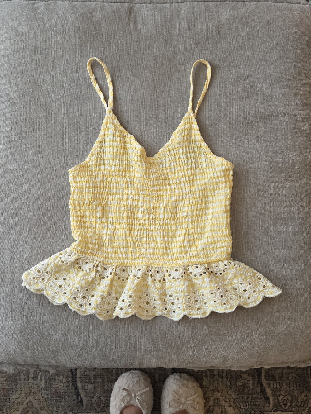 100% Cotton Lace Shirred Tank Top Gingham Eyelet Smocked Adjustable Strapes